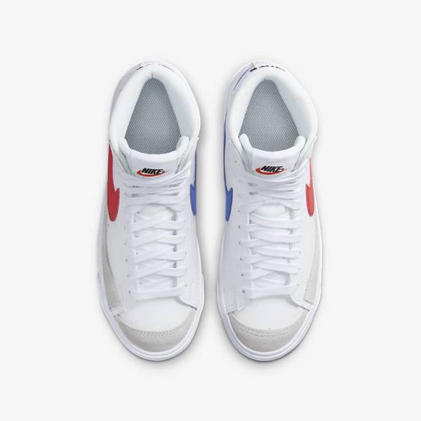 Kids' Nike Blazer Mid 77 Older Basketball Shoes White / Blue / Black / Red | NK293SKJ