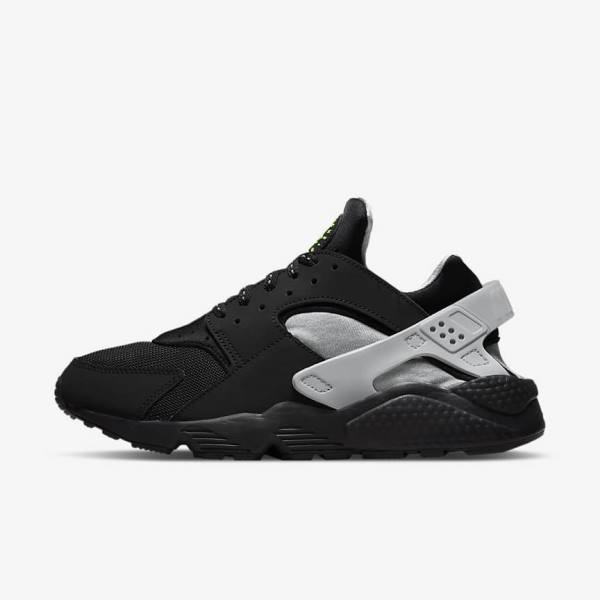 Men\'s Nike Air Huarache Sneakers Black / Metal Silver / Silver / Green | NK307KQE