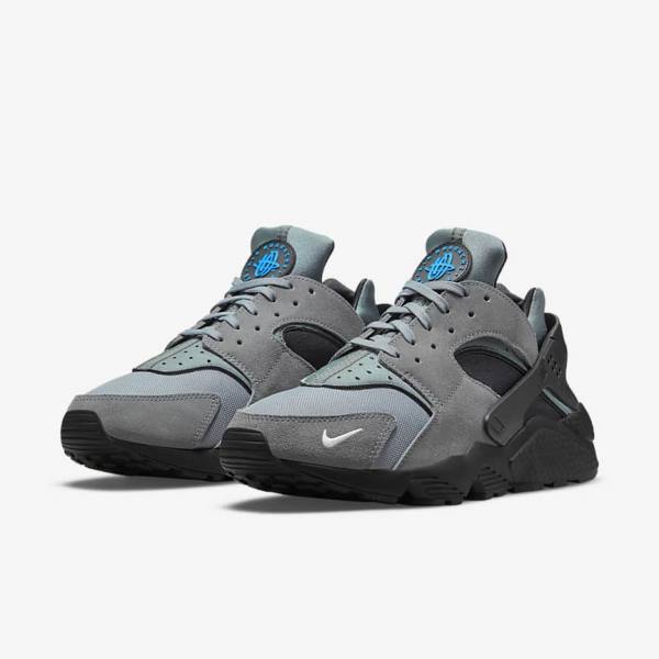 Men's Nike Air Huarache Sneakers Grey / Light Blue / Black / Metal Silver | NK356GRE