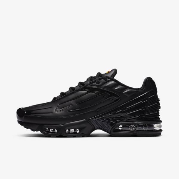 Men\'s Nike Air Max Plus 3 Leather Sneakers Black / Dark Grey | NK396XQL