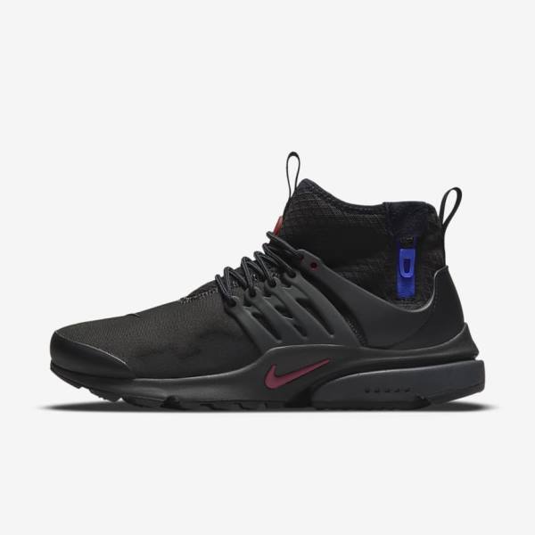 Men\'s Nike Air Presto Mid Utility Sneakers Black / Dark Grey / Blue / Red | NK457ETN