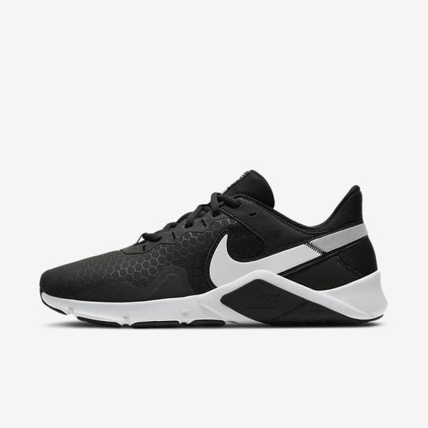 Men\'s Nike Legend Essential 2 Training Shoes Black / Metal Silver / White | NK375HSP