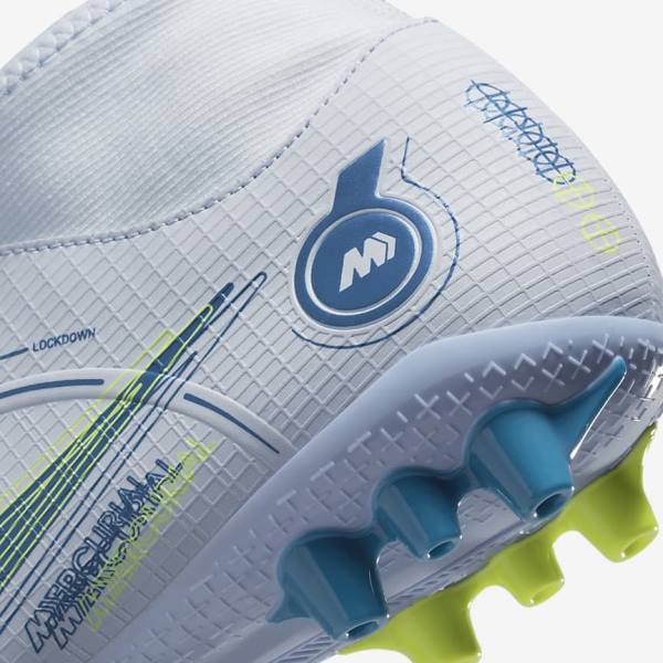 Men's Nike Mercurial Superfly 8 Academy AG Artificial-Grass Football Shoes Grey / Light Blue / Dark Blue | NK350LAW