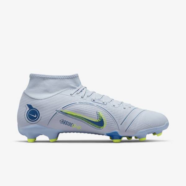 Men's Nike Mercurial Superfly 8 Academy MG Multi-Grounds Football Shoes Grey / Light Blue / Dark Blue | NK609PNQ