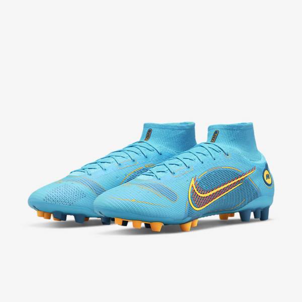 Men's Nike Mercurial Superfly 8 Elite AG Artificial-Grasss Football Shoes Blue / Orange | NK783XIM