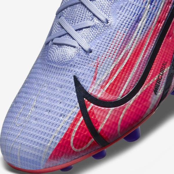 Men's Nike Mercurial Superfly 8 Elite KM AG Artificial-Grass Football Shoes Indigo / Light Red / Metal Silver | NK074MOC