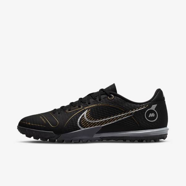 Men\'s Nike Mercurial Vapor 14 Academy TF Turf Football Shoes Black / Metal Silver / Grey / Metal Gold | NK854LCM