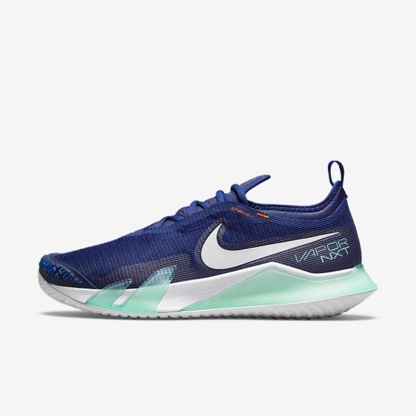 Men\'s Nike NikeCourt React Vapor NXT Hard-Court Tennis Shoes Royal Blue / Turquoise / Orange / White | NK420DRI