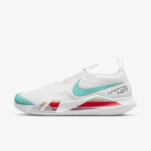 Men\'s Nike NikeCourt React Vapor NXT Hard-Court Tennis Shoes White / Red / Burgundy / Turquoise | NK609LGT