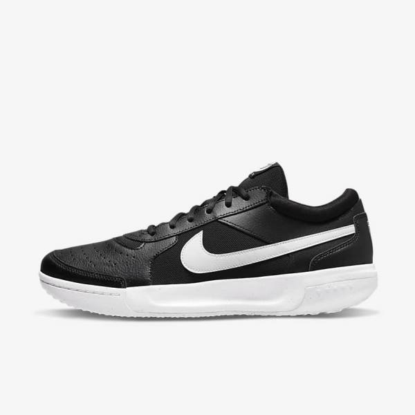 Men\'s Nike NikeCourt Zoom Lite 3 Hard Court Tennis Shoes Black / White | NK416BKU