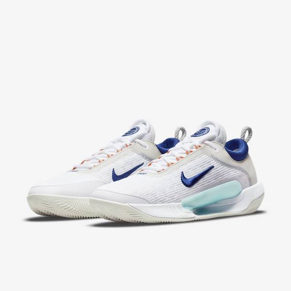 Men's Nike NikeCourt Zoom NXT Clay Court Tennis Shoes White / Light Beige / Turquoise / Royal Blue | NK406NDH