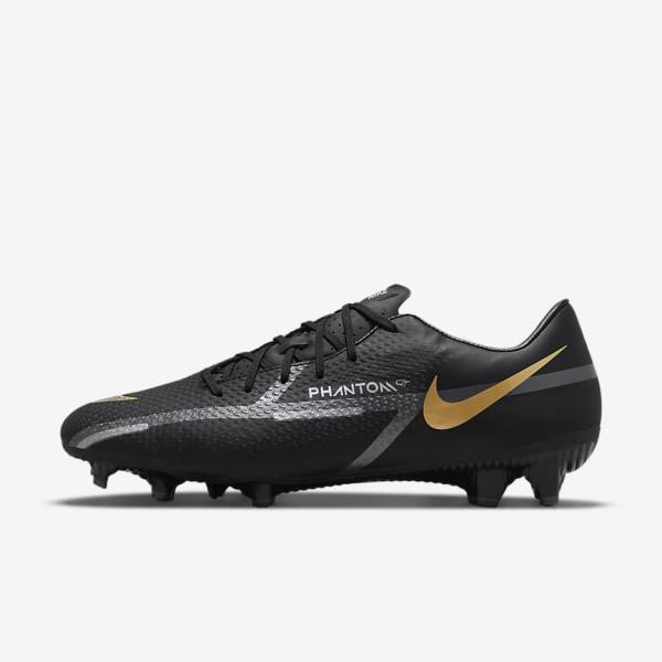 Men\'s Nike Phantom GT2 Academy MG Multi-Ground Football Shoes Black / Metal Gold / Dark Grey / Metal Dark Grey | NK276DIC