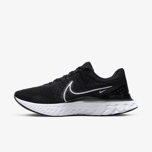 Men\'s Nike React Infinity Run Flyknit 3 Road Running Shoes Black / White | NK056HVL