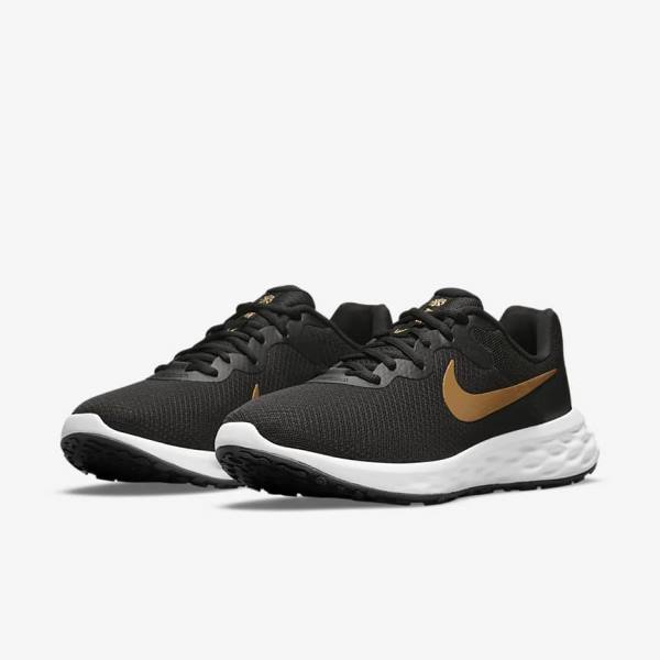 Men's Nike Revolution 6 Next Nature Road Running Shoes Black / White / Metal Gold | NK421NFH