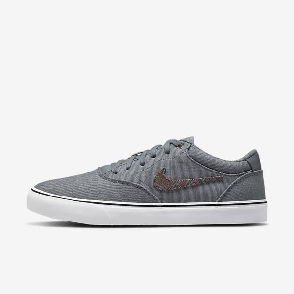 Men\'s Nike SB Chron 2 Canvas Premium Skate Shoes Grey / White | NK345FCK