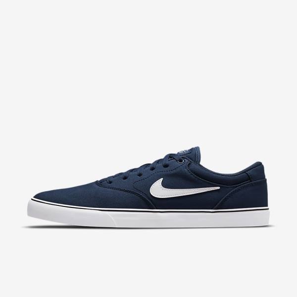 Men\'s Nike SB Chron 2 Canvas Skate Shoes Navy / Navy / Black / White | NK039FDT