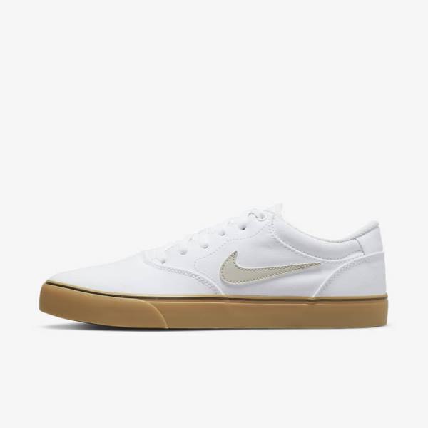 Men\'s Nike SB Chron 2 Canvas Skate Shoes White / Light Brown / Light Beige | NK146UJB