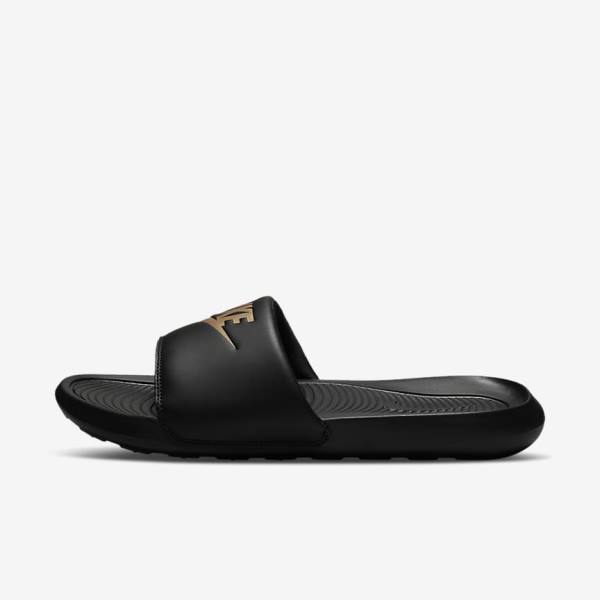 Men\'s Nike Victori One Slides Black / Metal Gold | NK275PAL