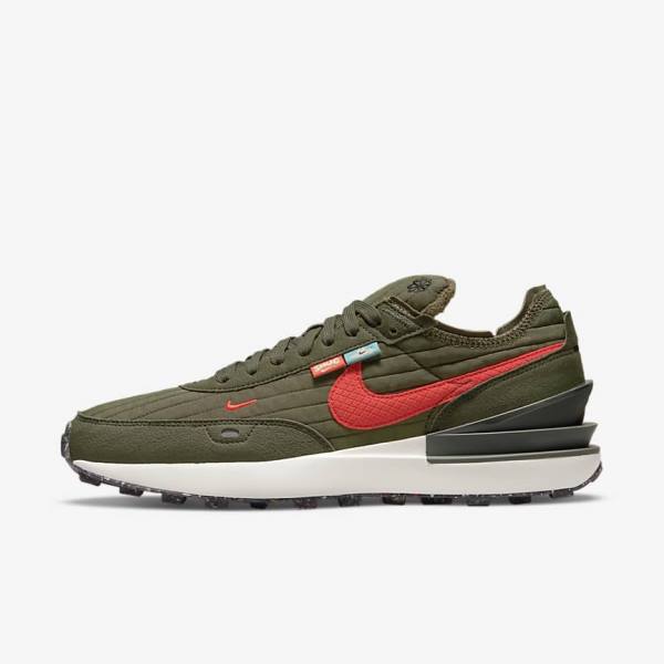 Men\'s Nike Waffle One Premium Sneakers Olive / Black / Orange | NK297DCM