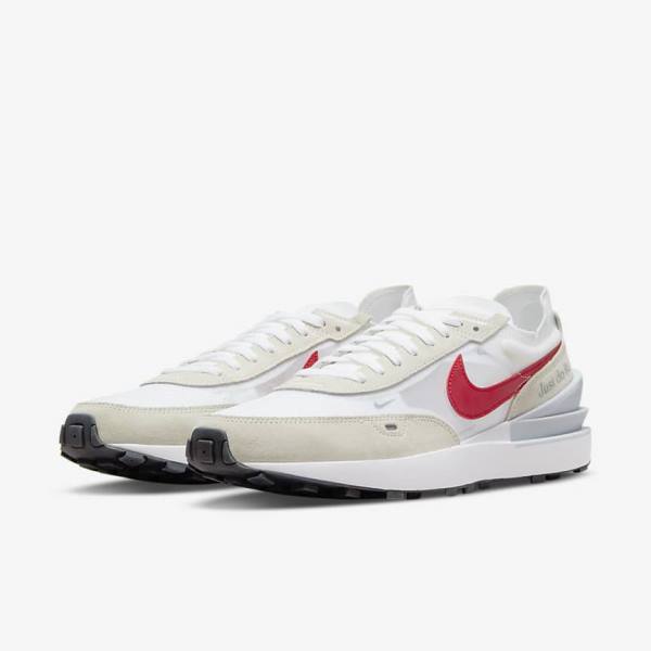 Men's Nike Waffle One Sneakers White / Green / Metal Silver / Red | NK783RMQ