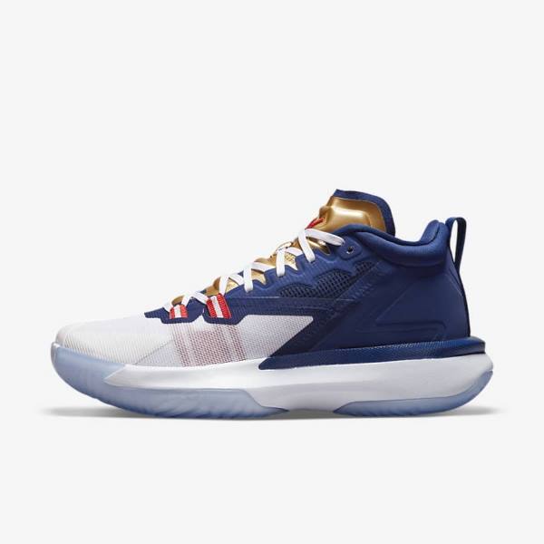 Men\'s Nike Zion 1 Basketball Shoes Blue / White / Metal Gold / Red | NK210ZPW