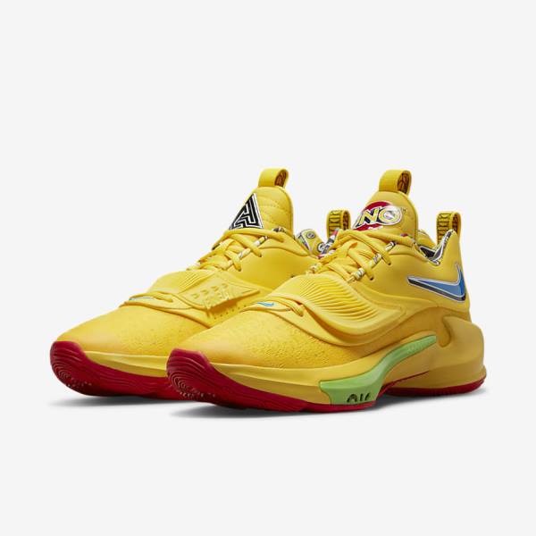 Men's Nike Zoom Freak 3 Basketball Shoes Yellow / White / Red / Black | NK568XET