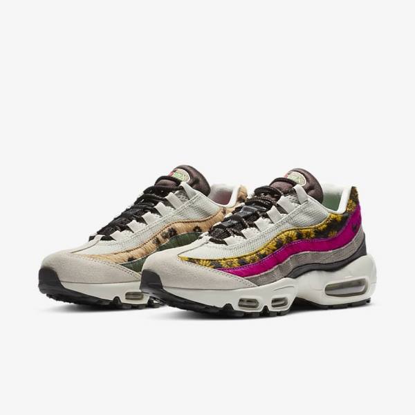 Women's Nike Air Max 95 Premium Sneakers Light Beige / Brown / Olive Grey / White | NK284SYF