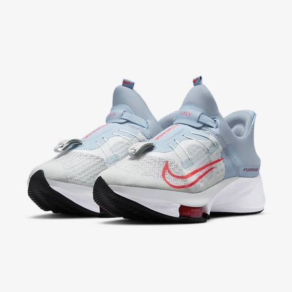 Women's Nike Air Zoom Tempo NEXT% FlyEase Easy On-Off Road Running Shoes Light Blue / Platinum / White / Red | NK639VKF