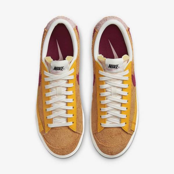 Women's Nike Blazer Low Platform Sneakers Gold / Pink / Burgundy | NK130GAB