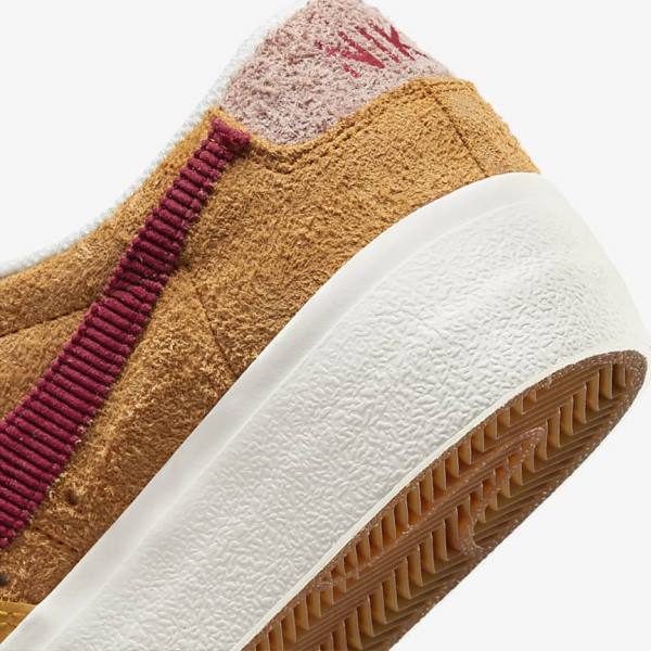 Women's Nike Blazer Low Platform Sneakers Gold / Pink / Burgundy | NK130GAB