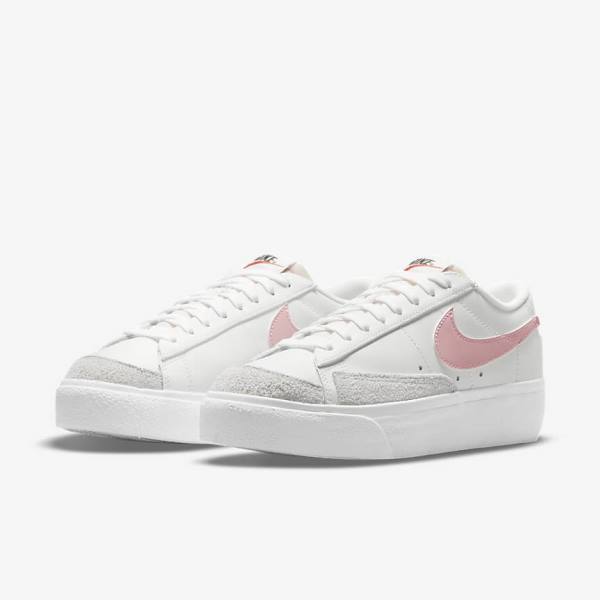 Women's Nike Blazer Low Platform Sneakers White / Black / Pink | NK965BEU