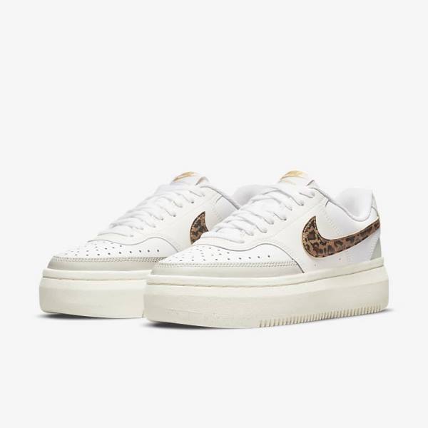 Women's Nike Court Vision Alta Sneakers White / Light Beige / Brown | NK872CVY