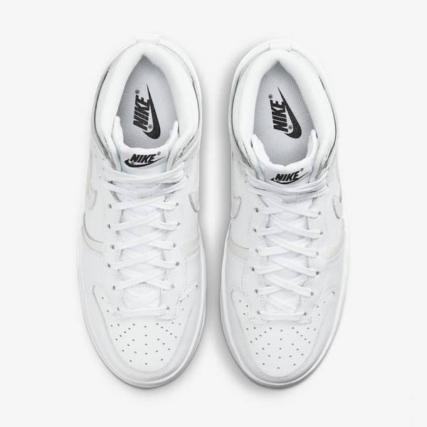 Women's Nike Dunk High Up Sneakers White / Black / White | NK084EVD