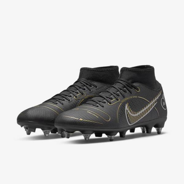 Women's Nike Mercurial Superfly 8 Academy SG-PRO Anti-Clog Traction Soft-Grounds Football Shoes Black / Metal Silver / Grey / Metal Gold | NK310COH