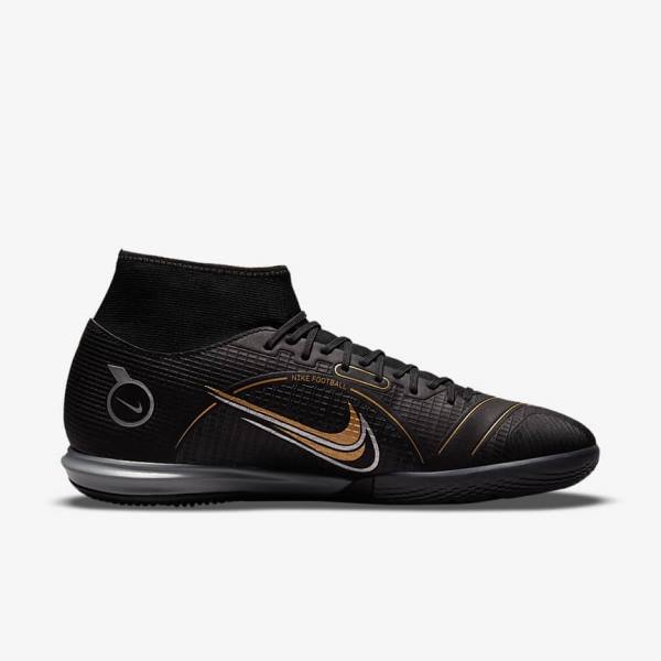 Women's Nike Mercurial Superfly 8 Academy IC Indoor-Court Football Shoes Black / Metal Silver / Grey / Metal Gold | NK817FJG