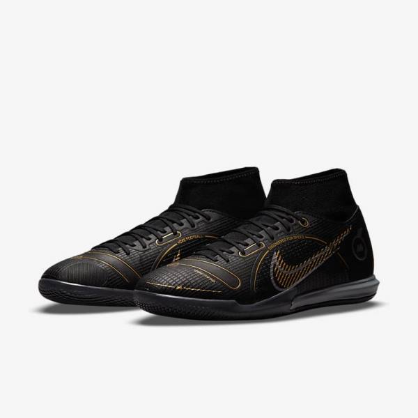 Women's Nike Mercurial Superfly 8 Academy IC Indoor-Court Football Shoes Black / Metal Silver / Grey / Metal Gold | NK817FJG