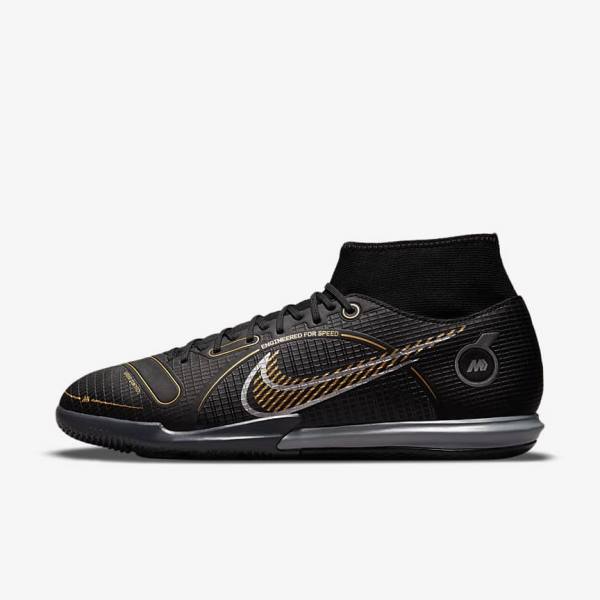 Women\'s Nike Mercurial Superfly 8 Academy IC Indoor-Court Football Shoes Black / Metal Silver / Grey / Metal Gold | NK817FJG