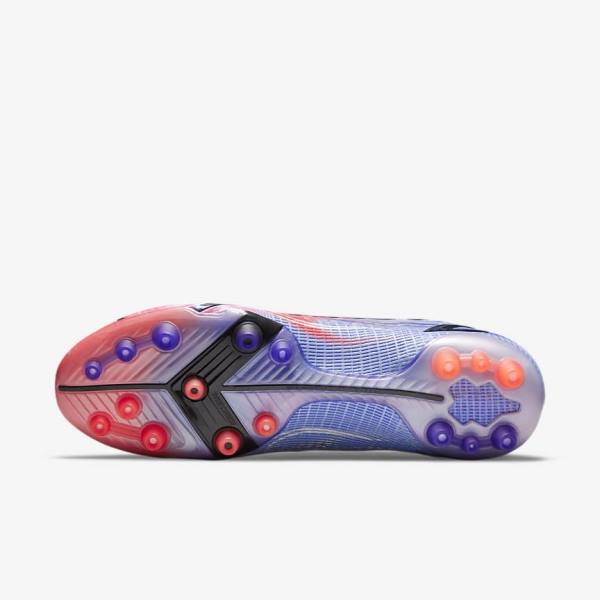 Women's Nike Mercurial Superfly 8 Elite KM AG Artificial-Grass Football Shoes Indigo / Light Red / Metal Silver | NK281BKZ