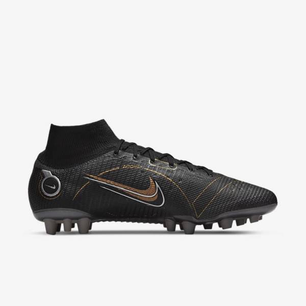 Women's Nike Mercurial Superfly 8 Elite AG Artificial-Grasss Football Shoes Black / Metal Silver / Grey / Metal Gold | NK348RKJ