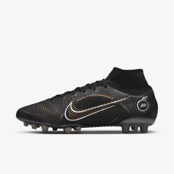 Women\'s Nike Mercurial Superfly 8 Elite AG Artificial-Grasss Football Shoes Black / Metal Silver / Grey / Metal Gold | NK348RKJ