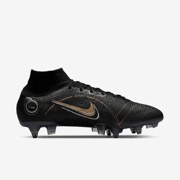 Women's Nike Mercurial Superfly 8 Elite SG-PRO Anti-Clog Traction Soft-Ground Football Shoes Black / Metal Silver / Grey / Metal Gold | NK647HFX