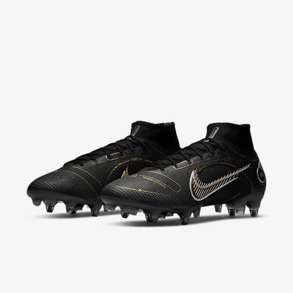 Women's Nike Mercurial Superfly 8 Elite SG-PRO Anti-Clog Traction Soft-Ground Football Shoes Black / Metal Silver / Grey / Metal Gold | NK647HFX