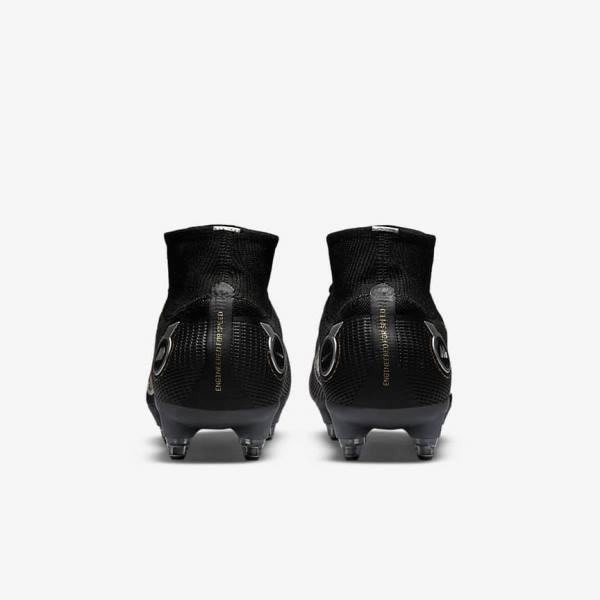 Women's Nike Mercurial Superfly 8 Elite SG-PRO Anti-Clog Traction Soft-Ground Football Shoes Black / Metal Silver / Grey / Metal Gold | NK647HFX