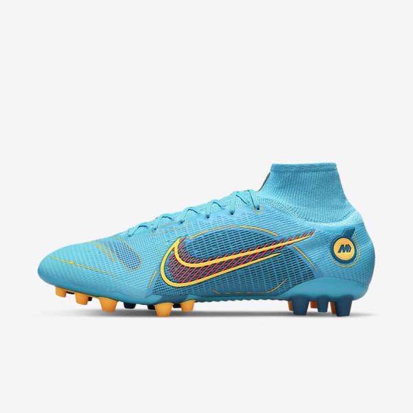 Women\'s Nike Mercurial Superfly 8 Elite AG Artificial-Grasss Football Shoes Blue / Orange | NK940BGE