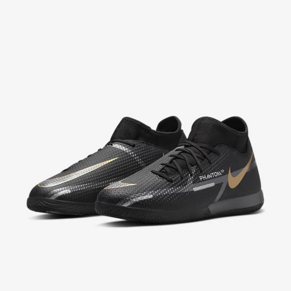 Women's Nike Phantom GT2 Academy Dynamic Fit IC Indoor Court Football Shoes Black / Metal Gold / Dark Grey / Metal Dark Grey | NK024XVK