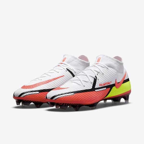 Women's Nike Phantom GT2 Dynamic Fit Elite FG Firm-Ground Football Shoes White / Light Red | NK394YDW