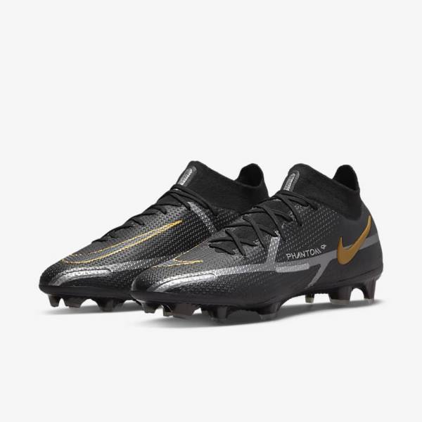 Women's Nike Phantom GT2 Dynamic Fit Elite FG Firm-Ground Football Shoes Black / Metal Gold / Metal Silver / Metal Dark Grey | NK492FYS