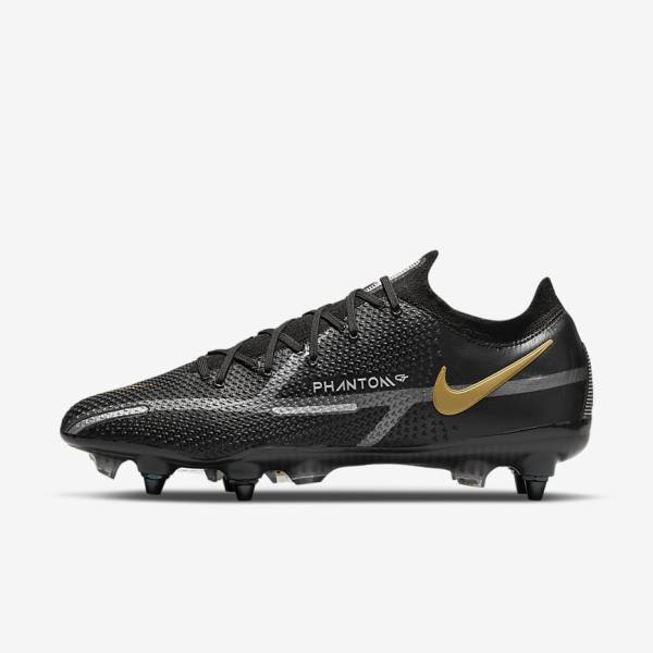 Women\'s Nike Phantom GT2 Elite SG-Pro AC Soft-Ground Football Shoes Black / Metal Gold / Metal Silver / Metal Dark Grey | NK091HQM