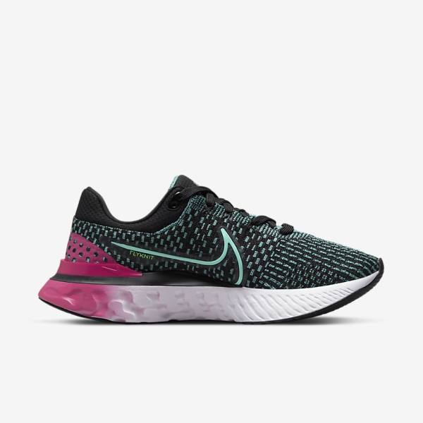 Women's Nike React Infinity Run Flyknit 3 Road Running Shoes Black / Pink / Turquoise / Turquoise | NK376NOD