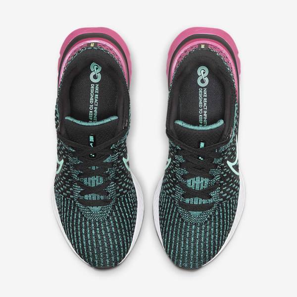 Women's Nike React Infinity Run Flyknit 3 Road Running Shoes Black / Pink / Turquoise / Turquoise | NK376NOD